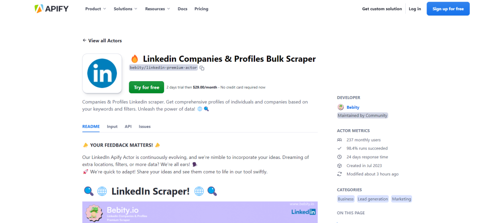 Apify LinkedIn抓取工具