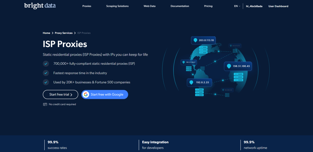 Bright Data's ISP 代理页面