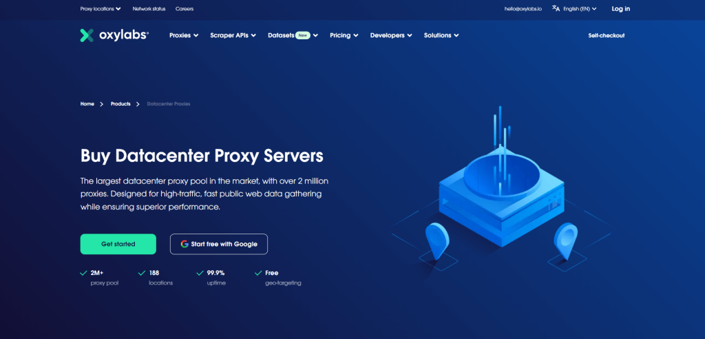 Oxylabs网站上的数据中心代理页面