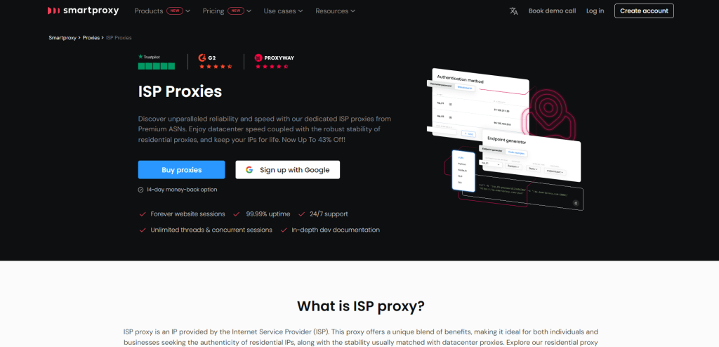 Smartproxy's ISP 代理页面