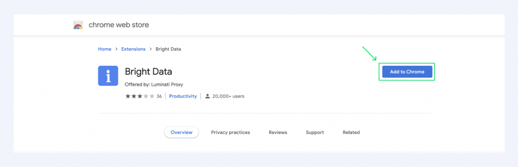 在Chrome网上应用店可以下载Bright Data Chrome扩展