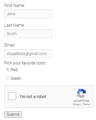 提交表单过程中的 CAPTCHA 示例