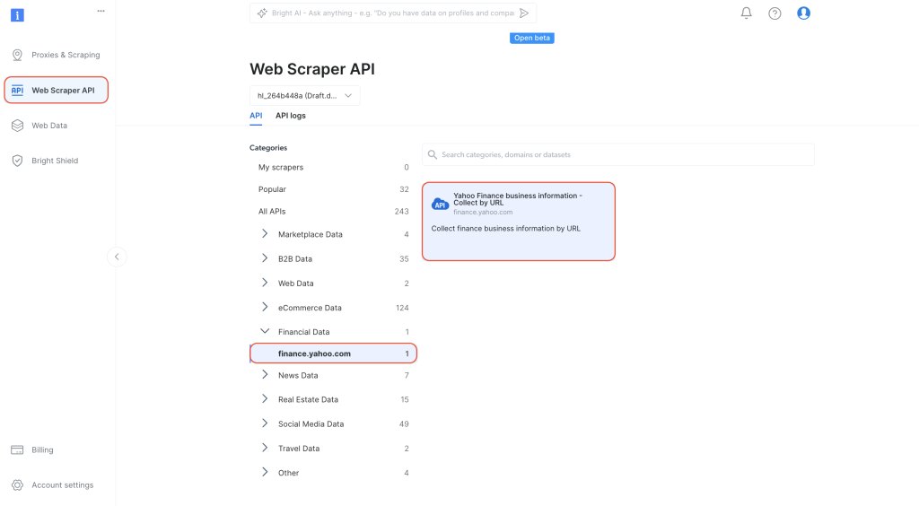 控制面板上的网页抓取工具 API