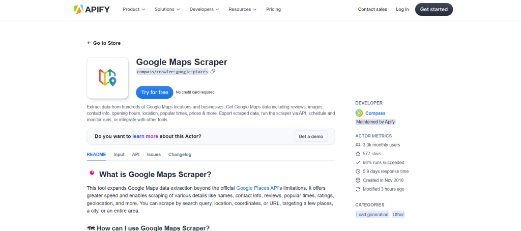 Apify 的 Google Maps Scraper