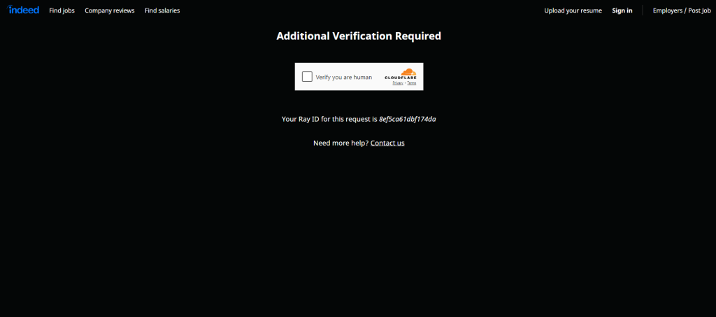 Indeed 上的 Cloudflare CAPTCHA 验证