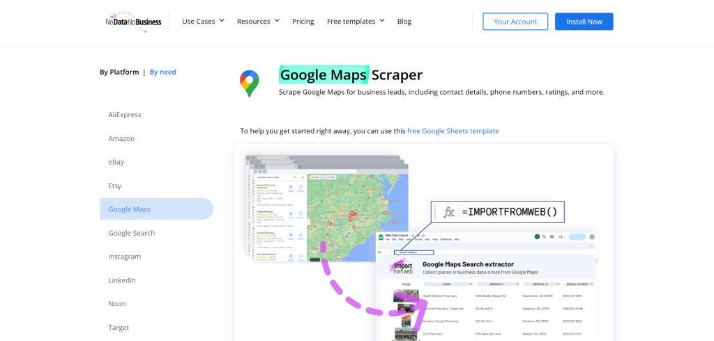 NoDataNoBusiness Google Maps Scraper 页面