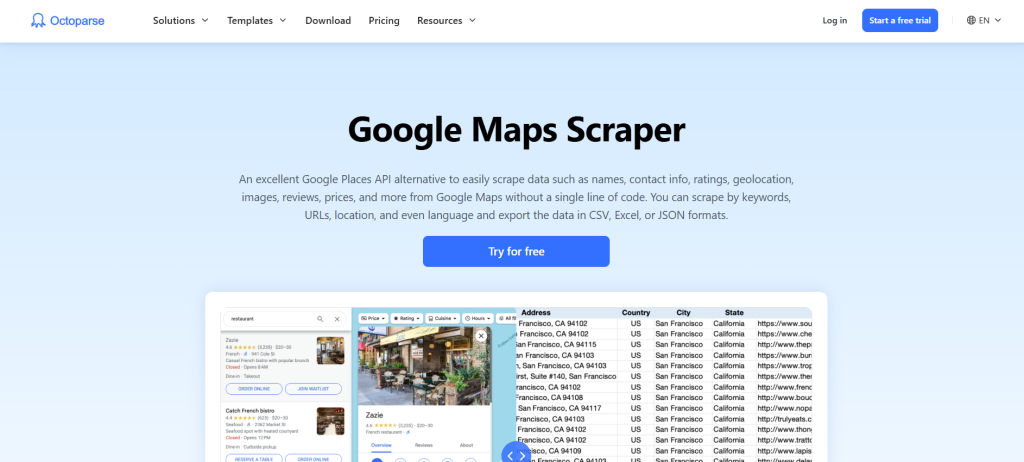 Octoparse 的 Google Maps Scraper