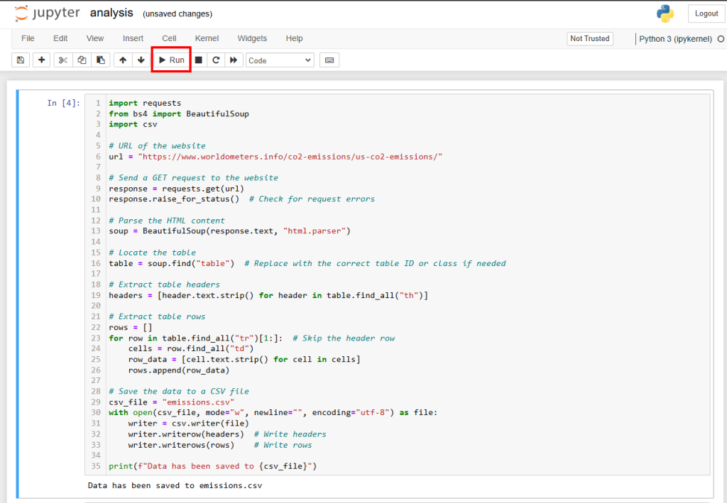 在 Jupyter Notebook 中运行单元格